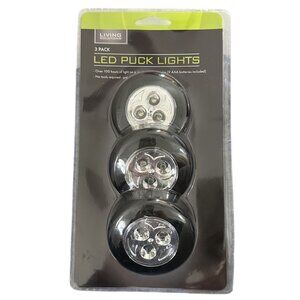 Living Solutions LED Puck Lights 3 Pack Black 100+ Hours of Light/Set Batteries